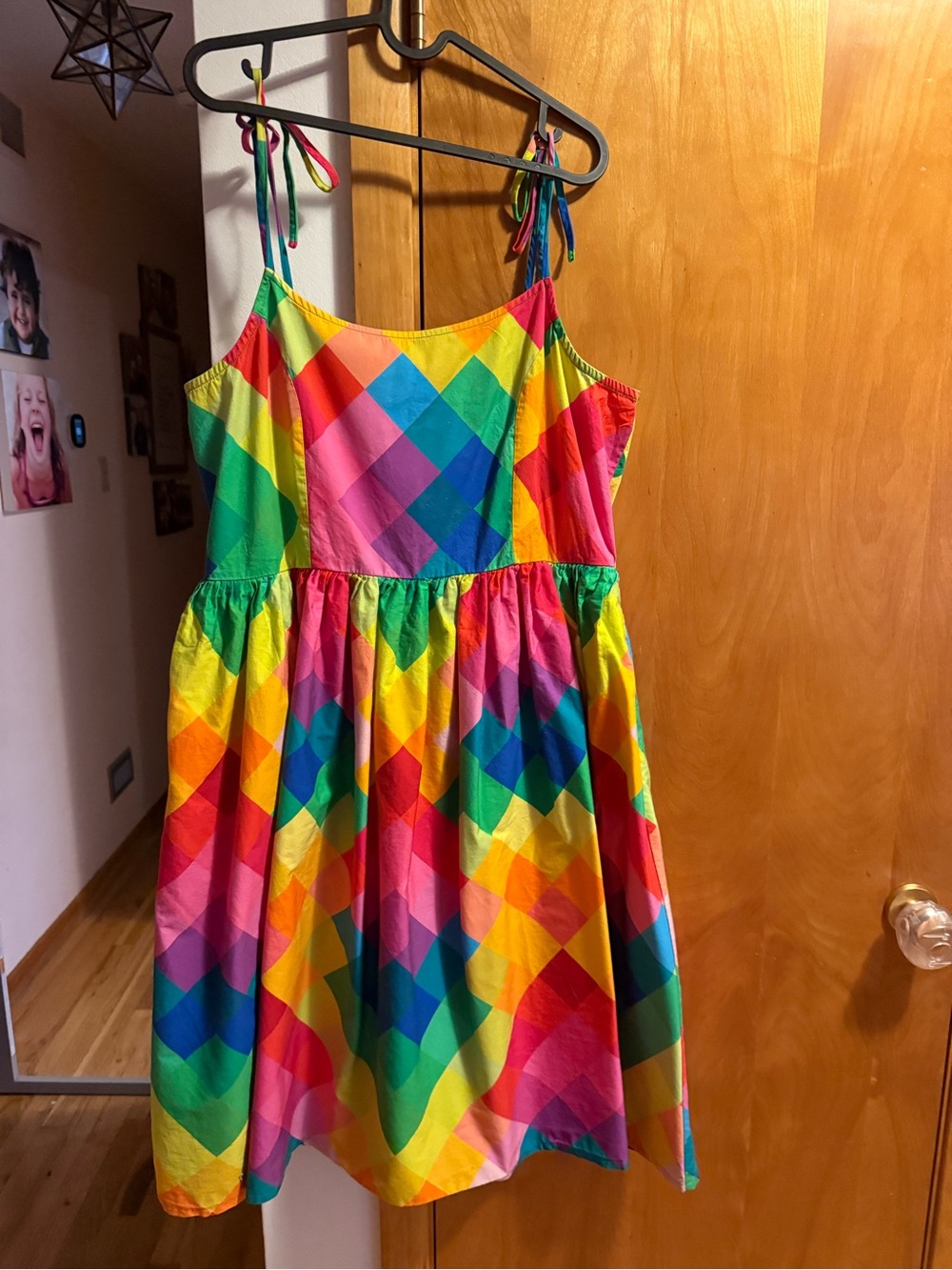 Unique Vintage Girls' Rainbow Diamond Print Tie-Shoulder Dress